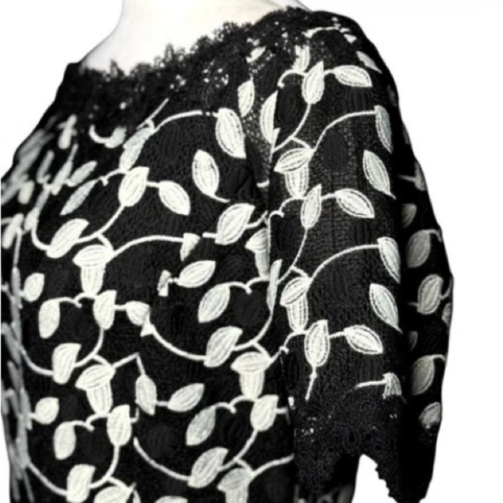 Shani Elegant Black White Lace Dress, Size 12, Knee Length, Fully Lined. - Picture 6 of 16